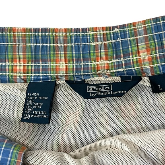 POLO RALPH LAUREN Mens Shorts Large Blue Green Plaid Swim Trunks Drawstring Logo - Picture 4 of 7